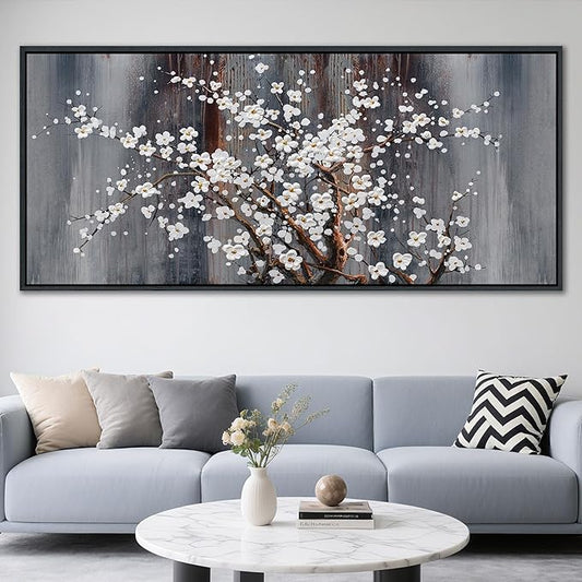Large Plum Blossom Canvas Wall Art Brown Wall Decor Living Room Cherry Blossom Bedroom Pictures Over Bed Framed Artwork for Wall Modern Canvas Paintings for Decorations 40×87