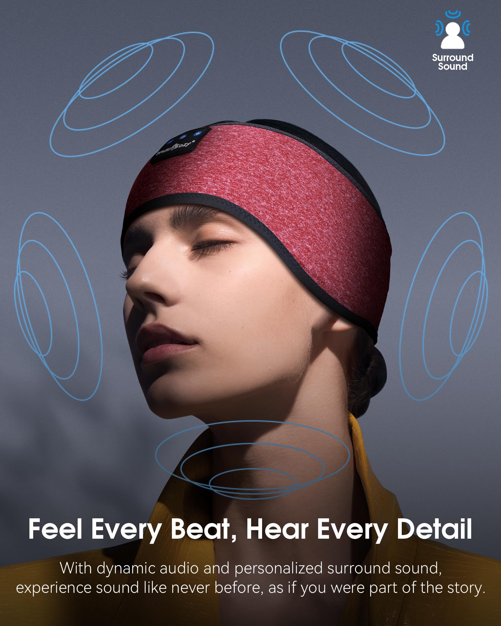 MUSICOZY Sleep Headphones Bluetooth 5.4 Headband, Sports Wireless Earphones Sweat Resistant Earbuds Sleeping Headphone with Ultra-Thin HD Stereo Speaker for Workout Running Cool Gadgets Unique Gifts Dormly