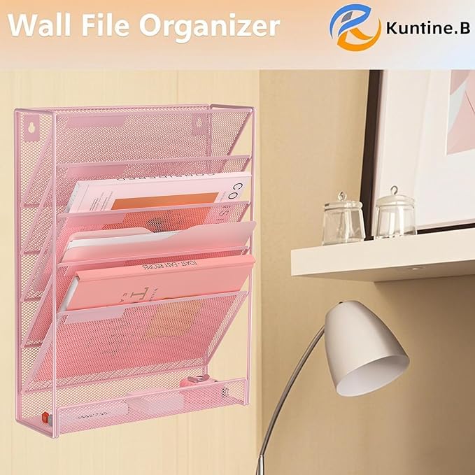Kuntine.B Wall File Organizer (Pink, 6 Tier)