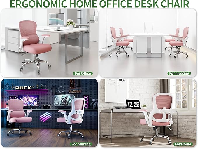 Home Office Computer Desk Chair - 400lbs Ergonomic High Back Comfy Task Chairs for Big and Tall People, Comfy Office Chair with Adjustable Lumbar Support for Bedroom, Study, Student (Pink)
