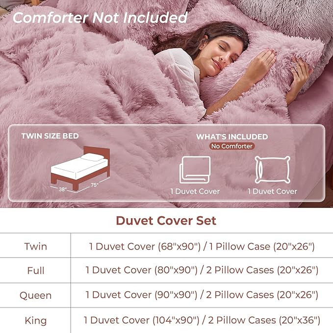 Sasttie 2-Piece Fluffy Duvet Cover Twin/Twin XL, Ultra Soft Faux Fur and Velvet Dusty Rose Comforter Cover, Fuzzy Bedding Sets for Winter Bed, Includes 1 Duvet Cover and 1 Pillowcase, No Comforter