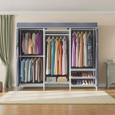 VIPEK V5C Portable Bedroom Armoires Wardrobe Closet with Cover, Heavy Duty Covered Clothes Rack Adjustable Closet Rack, White Metal Clothing Rack with Grey Oxford Fabric Cover, 70.1