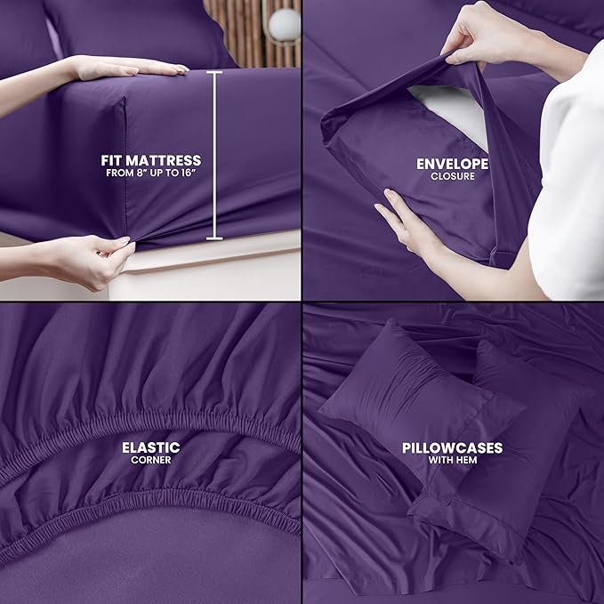 Utopia Bedding King Sheet Set – 4 Piece Bed Sheets for King Size Bed, Soft and Breathable Microfiber, Includes 1 Fitted Sheet, 1 Flat Sheet and 2 Pillowcases (Egg Plant)