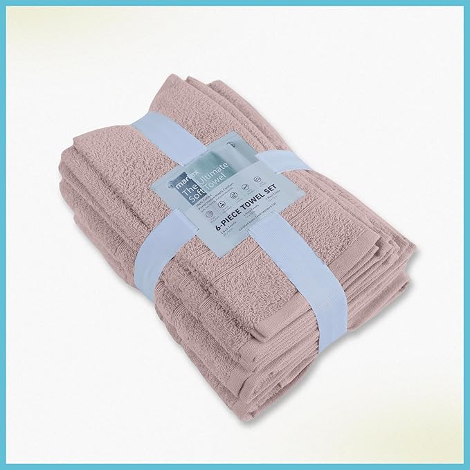 Martex 6-Piece Towel Set – Ultimate Performance – 100% Cotton – 2 Bath Towels – 2 Hand Towels – 2 Wash Cloths – Versatile – Low-Linting – Supersoft & Absorbent Bathroom Set – Easy Care – Crystal Pink