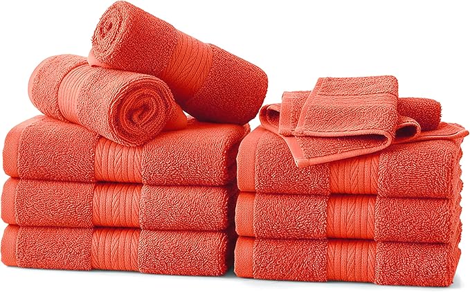 Ample Decor Wash Cloths Pack of 10, Oeko Tex Certified 600 GSM 100% Cotton Soft Absorbent, Premium Quality Durable Machine Washable, Ideal for Bathroom, Pool, Hotel, Spa – Orange