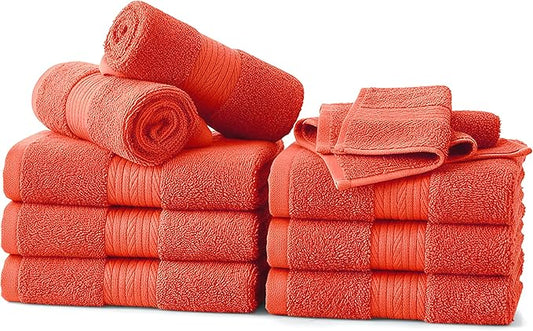 Ample Decor Wash Cloths Pack of 10, Oeko Tex Certified 600 GSM 100% Cotton Soft Absorbent, Premium Quality Durable Machine Washable, Ideal for Bathroom, Pool, Hotel, Spa – Orange