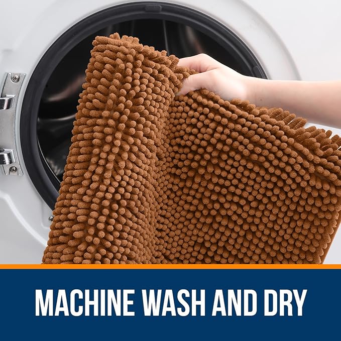 OLANLY Bathroom Rugs 36x24, Extra Soft Absorbent Chenille Bath Rugs, Rubber Backing Quick Dry, Machine Washable Bath Mats for Bathroom Floor, Tub and Shower, Home Decor Accessories, Ochre