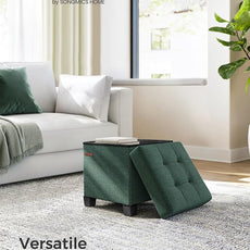 SONGMICS Storage Ottoman, Small Ottoman Foot Rest with Legs, 15 x 15 x 15.7 Inches Foot Stool, Load up to 660 lb, for Living Room, Bedroom, Dorm, Retro Green ULSF014C01
