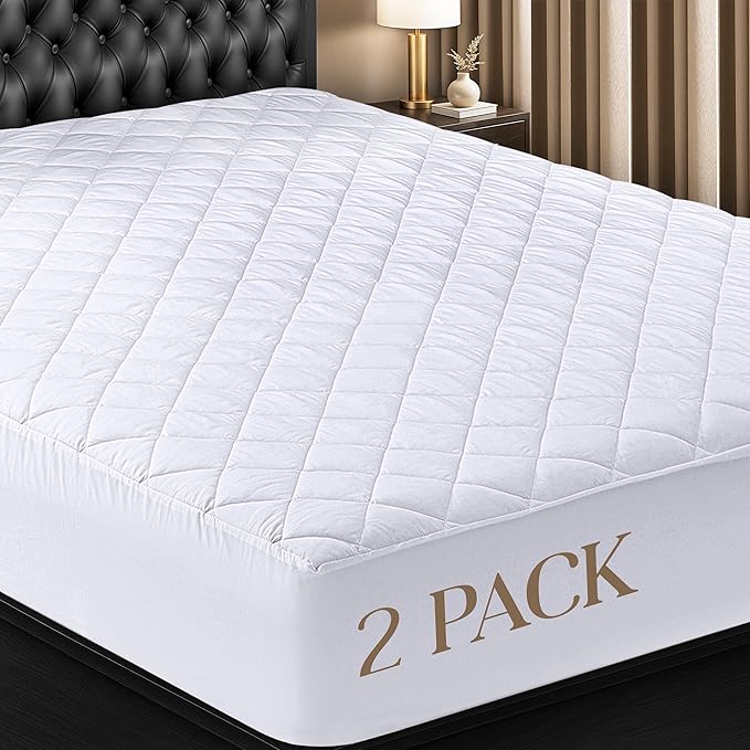 Utopia Bedding 2 Pack Quilted Fitted Mattress Pad, King Size, Elastic Fitted Mattress Topper Protector and Cover with Deep Pocket Stretches up to 16 Inches, Machine Washable (White)