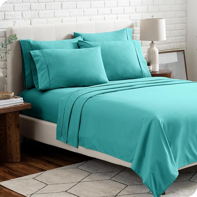 Bare Home Hotel Luxury Full XL Sheet Set, Extra Soft - 6 Piece Set - Deep Pockets - Easy Fit - Cooling & Breathable - Wrinkle, Fade, Stain Resistant - Includes 4 Pillowcases (Full XL, Turquoise)