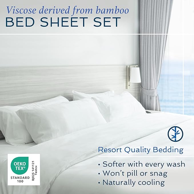 Hotel Sheets Direct 3 Piece Bed Sheet Set Twin Size, 100% Viscose Derived from Bamboo Sheets Set with 1 Pillowcase, Cooling & Breathable Luxury Bedding, Moisture-Wicking & Silky Soft, Dark Gray