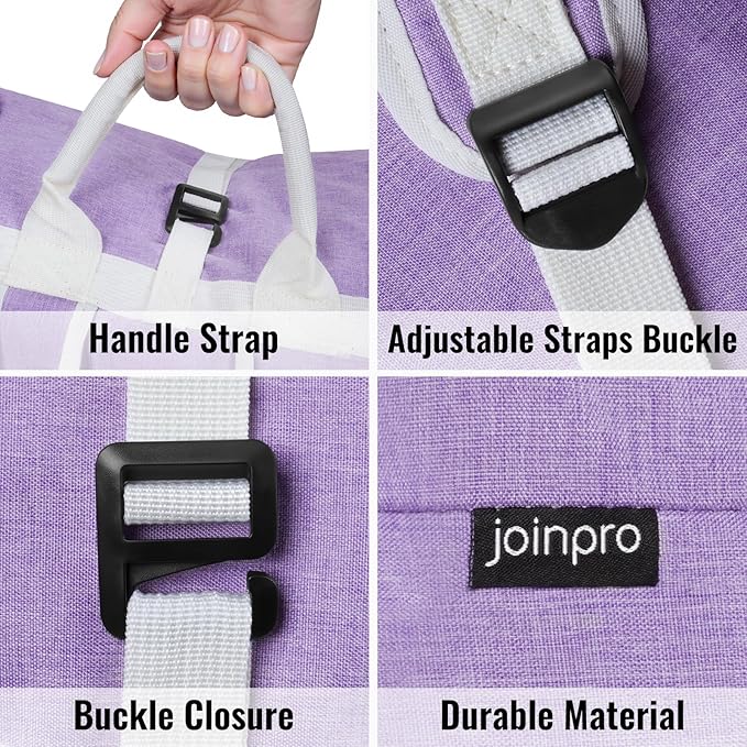 Laundry Bag Backpack, 125L Extra Large Travel with Shoulder Straps, Adjustable & Extendable Design, Laundry Hamper Bag with 3 Pockets for Laundromat, College, Travel, Camping (Purple)