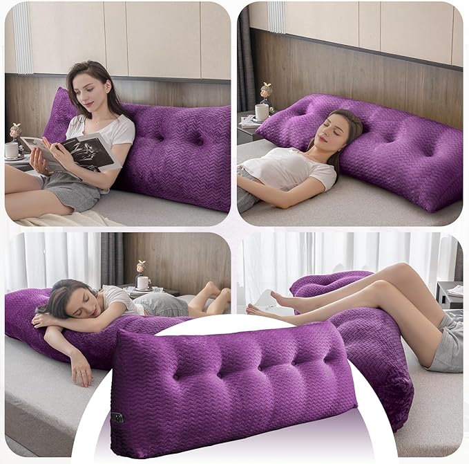 Large Bolster Triangular Headboard Wedge Backrest Positioning Support Bed Rest Reading Pillows Headboard Wedge Pillows for Day Bed with Removable Cover