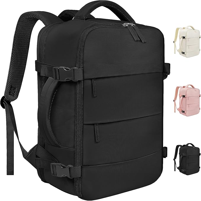 Travel Backpack For Women Men Airline Approved Carry On Backpack, Waterproof Outdoor Sports Rucksack Weekender Overnight College Business Backpack Fits 15.6 Inch Laptop - Black