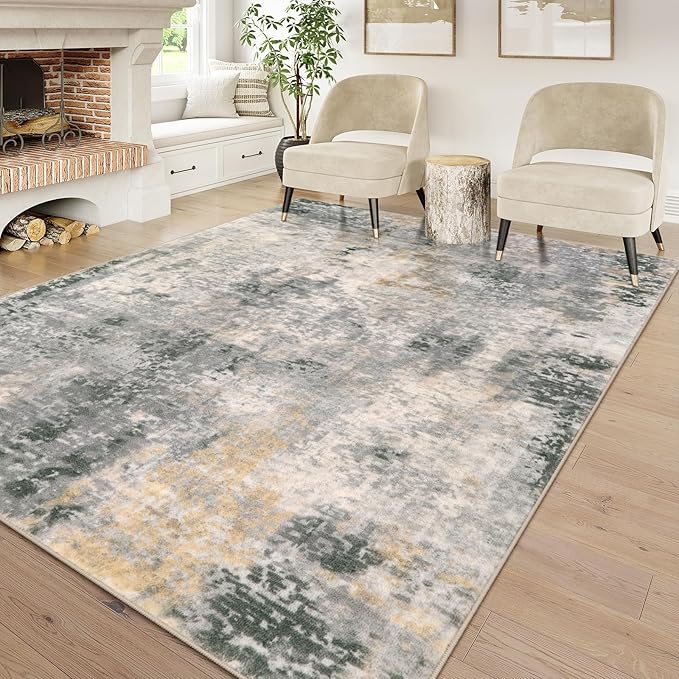 Lahome Modern Abstract Area Rug 6x9 Rugs for Living Room, Washable Accent Bedroom Rug Low Pile Non Slip, Grey Soft Indoor Contemporary Carpet for Dining Room Table Apartment