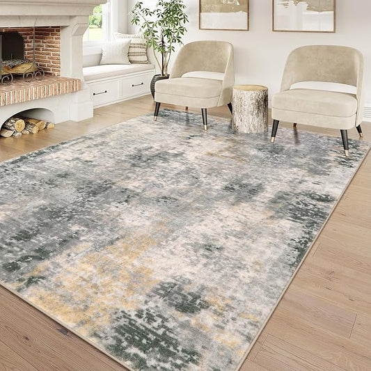 Lahome Modern Abstract Area Rug 6x9 Rugs for Living Room, Washable Accent Bedroom Rug Low Pile Non Slip, Grey Soft Indoor Contemporary Carpet for Dining Room Table Apartment