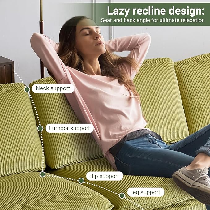 VINGLI 121" L Shape Sectional Couch, Convertible Sectional Couch for Living Room & Apartment,Modern 3-Seat Convertible Modular Sofa with 1 Ottoman，Corduroy,Olive Green