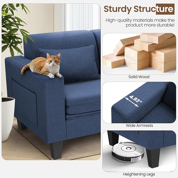 SEJOV 6-in-1 Convertible Sofa Bed, 58" Loveseat Sleeper Sofas with Pull Out Couch Bed, Removable Backrest, Storage Pockets and 2 Pillows, Modern Folding Linen Futon Couch for Small Spaces, Blue