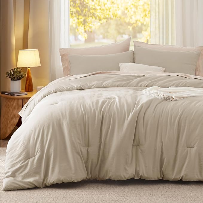 Bedsure King Size Comforter Set, Sand Soft Prewashed Bedding for All Seasons, 3 Pieces GentleSoft™ Warm Down Alternative Bed Set, 1 Lightweight Comforter (104"x90") and 2 Pillowcases (20"x36")