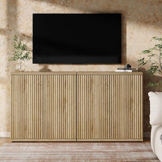 Fluted Buffet Cabinet Sideboard with Storage,Wooden Credenza with 2 Doors&Adjustable Shelve, Modern Accent Cabinets Coffee Bar Bookcase for Living Room,Kitchen Dining Room Entryway 15