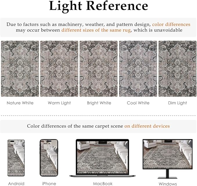 9x12 Vintage Area Rug Black Grey Living Room Bedroom Washable Carpet Non-Slip Soft Low Pile Distressed Indoor Large Throw Rug for Dining Room Office