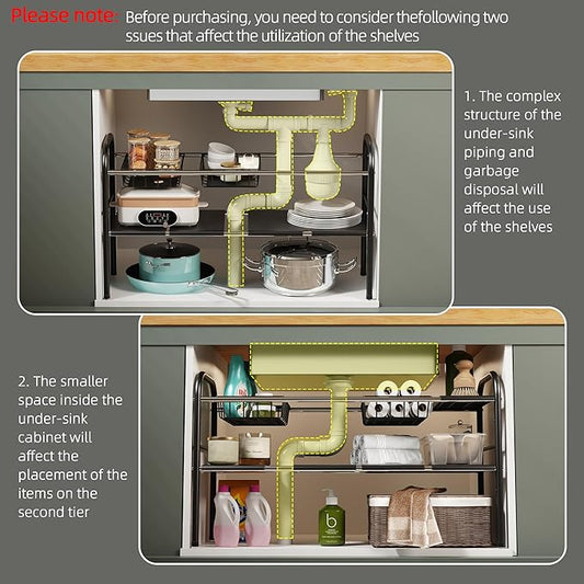 NETEL Under Sink Organizers and Storage, 2 Tier Expandable Under Cabinet Organizer Shelf with 2 Baskets and 6 Panels, Expandable Shelf for Cupboard, Kitchen, Bathroom, Shoe Storage Rack