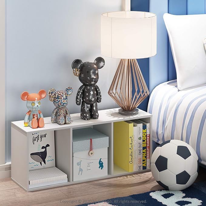 Furinno LUDER Book Shelf, 3-Cube Bookshelf, Bookcase with Open Shelves, 9.3 x 12 x 31.5, for Living Room, Bedroom, Home Office, White