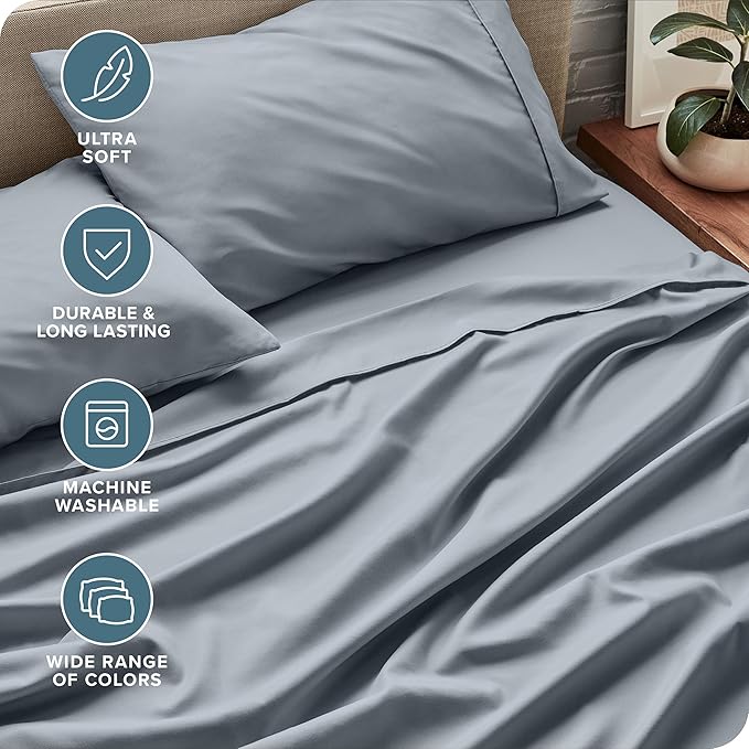 Bare Home Twin XL Sheet Set - 1800 Ultra-Soft Microfiber - Double Brushed - Deep Pockets - Easy Fit - 3 Piece Set - Bed Sheets (Twin XL, Steel Blue) BareHome