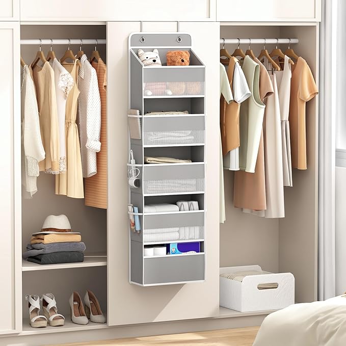 1 Pack 5-Tier Over the Door Organizer, Heavy-Duty Large Deep Pocket Hanging With 5 Large Front & 6 Side Pockets With for Pantry, Kitchen, Bathroom, Dorm, Grey