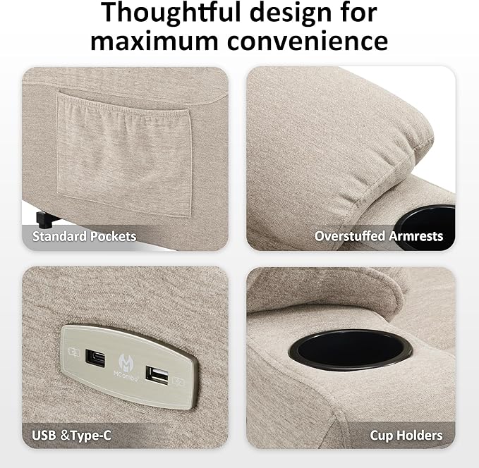 MCombo Oversized Power Lift Recliner Chair with Extended Footrest, Extra Wide 27.2" for Big and Tall Elderly People, Fabric R7289 (Oatmeal, Medium-Oversize)