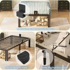 10 inch Twin Bed Frame with Round Corner Legs Mattress Slide Stopper,Low Profile Heavy Duty Metal Platform,No Box Spring Needed,Steel Slat Support,Easy Assembly,Noise Free