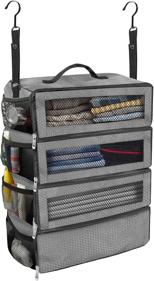 Suitcase Organizer, Travel Luggage Organizer Portable Hanging Travel Shelves Collapsible Hanging Packing Cubes for Carry on Suitcase