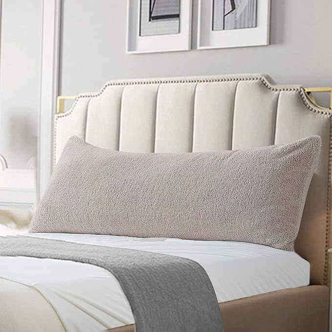 Reafort Ultra Soft Sherpa Body Pillow Cover/Case with Zipper Closure 21"x54" (21"x54" Body Pillow Cover, Taupe)