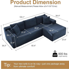 105''Sectional Cloud Couch with L Shaped Chaise,Modern Modular Sectional Sofa,Comfy Sectional Couches for Living Room,Bedroom,Apartment (Blue, 105''W Right Facing Chaise)