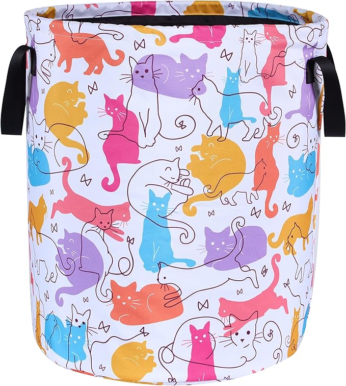 Cute Cat Laundry Basket Foldable Oxford Cloth Funny Tote Bag Laundry Hamper Clothes Storage Bucket Organizer For Bathroom/Laundry Storage/Bedroom Storage Basket 17.7x13.7 Inch
