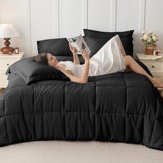 JOLLYVOGUE Oversized Queen Comforter Set, Ultra-Soft Bed in a Bag Oversized Queen Size 7 Pieces, Oeko-TEX Certified Bedding Set with Down Alternative Comforter, Sheets, Pillowcases & Shams, Black