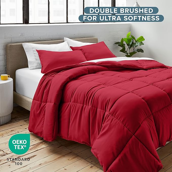 Bare Home Comforter Set - Oversized Queen Size - Ultra-Soft - Goose Down Alternative - Premium 1800 Series - All Season Warmth (Oversized Queen, Red)
