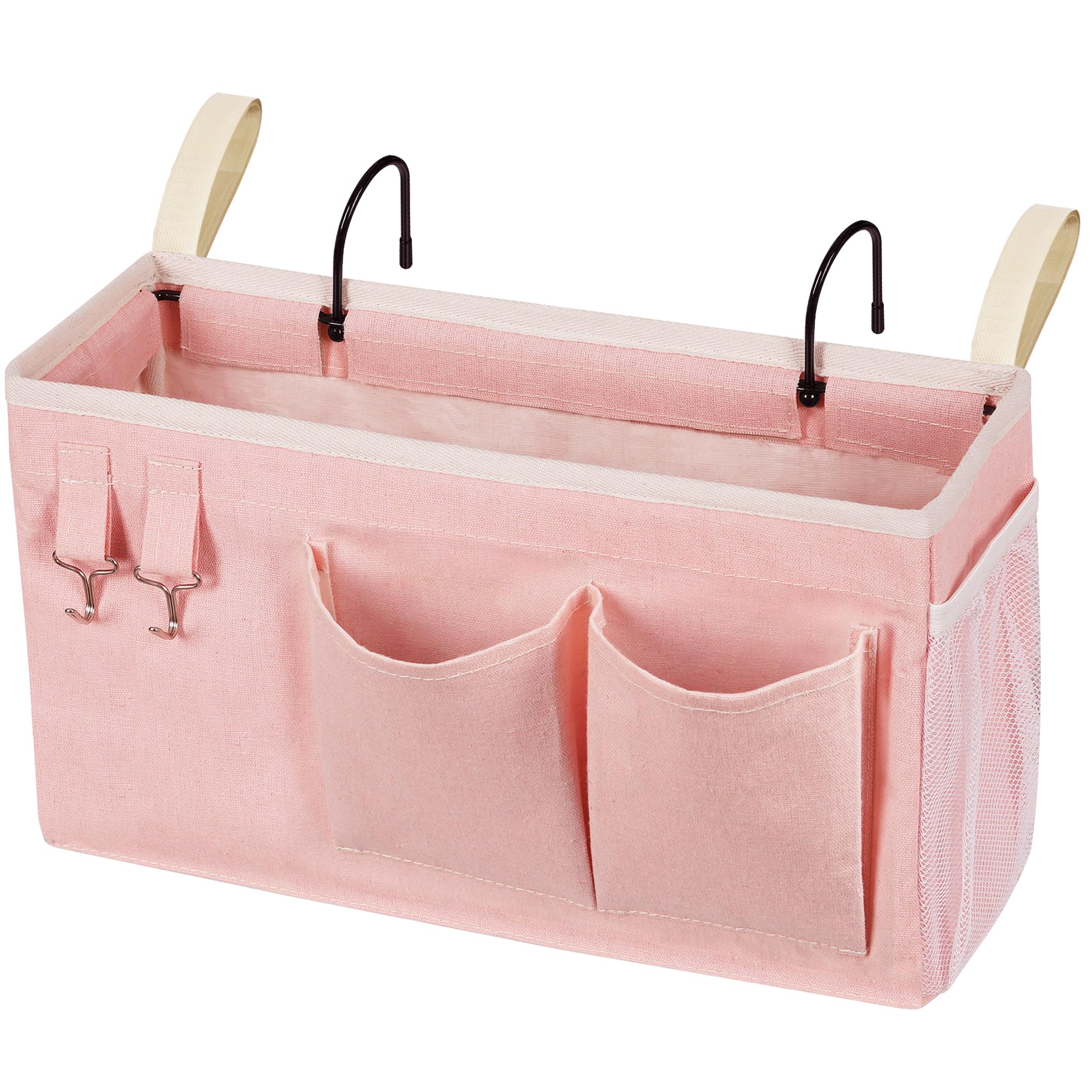 Loghot Bedside Caddy/Bedside Storage Bag Hanging Organizer for Bunk and Hospital Beds,Dorm Rooms Bed Rails,Can be Placed Glasses,Books,Mobile Phones,Keys (Light Pink) Dormly