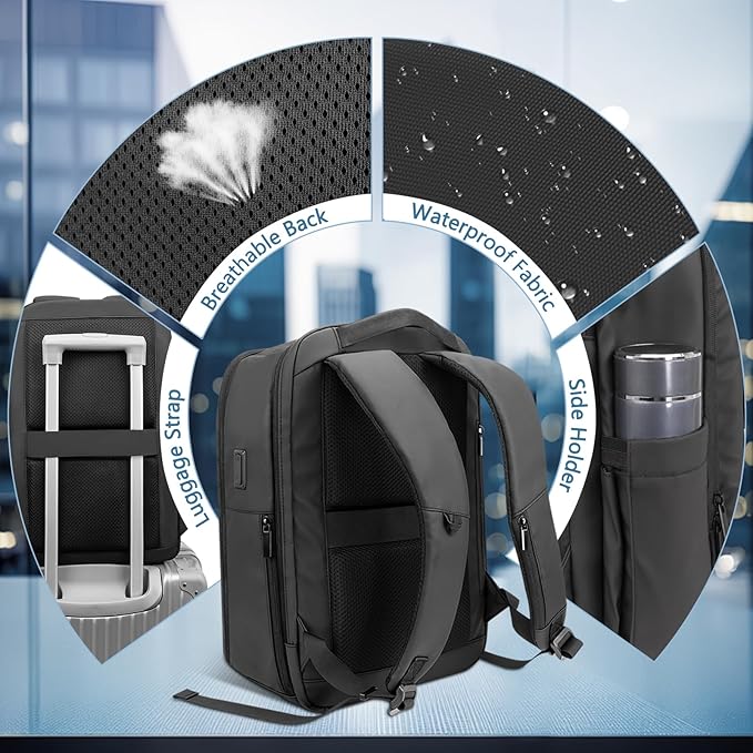 Backpack for Men Business Travel Laptop Backpack with USB Charger Lightweight Anti-Theft Water-Resistant Fits 15.6 Inch Laptop for Commute Travel Daily Work College with Small Bag-Black