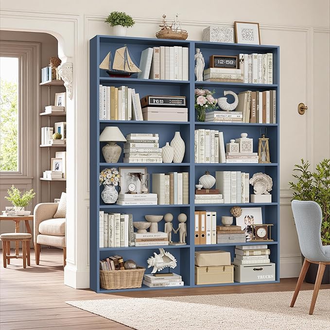 FOTOSOK 6-Tier Open Bookcase and Bookshelf Set of 2, Freestanding Display Storage Shelves Tall Bookcase for Bedroom, Living Room and Office,Blue