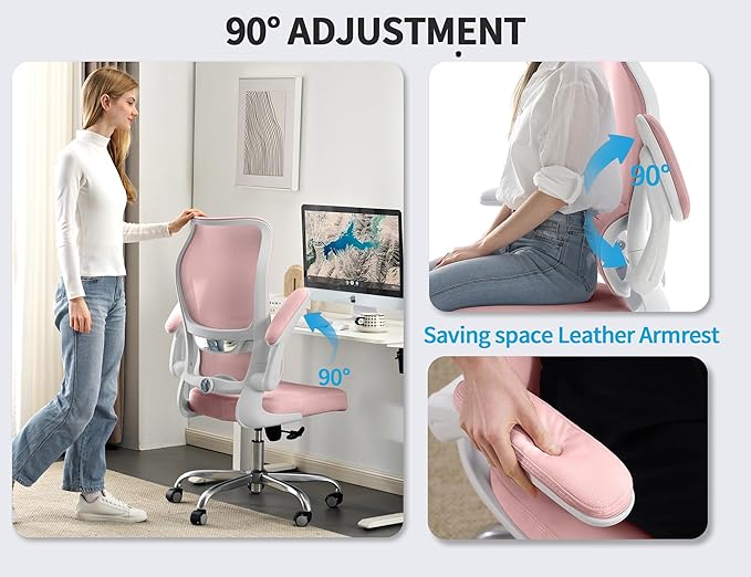 TRALT Ergonomic Office Chair - Desk Chair with Wave High Back Adjustable Lumbar Support Computer Chair - Gaming Chairs Mesh Backrest and PU Leather Seat (PIK)