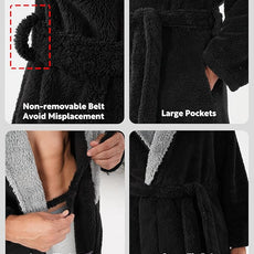 DAVID ARCHY Men's Hooded Robe Soft Coral Fleece Microfiber Bathrobe