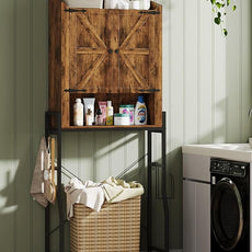 Over The Toilet Storage Cabinet, Over Toilet Organizer with 2-Door & Metal Stand, Bathroom Organizers and Storage with Adjustable Shelves for Bathroom, Restroom, Laundry, Rustic Brown