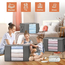 90 L Large Storage Bags, 6 Pack Clothes Storage Bins Foldable Closet Organizers Storage Containers with Reinforced Handle for Clothing, Blanket, Comforters, Bed Sheets, Pillows and Toys (Gray)