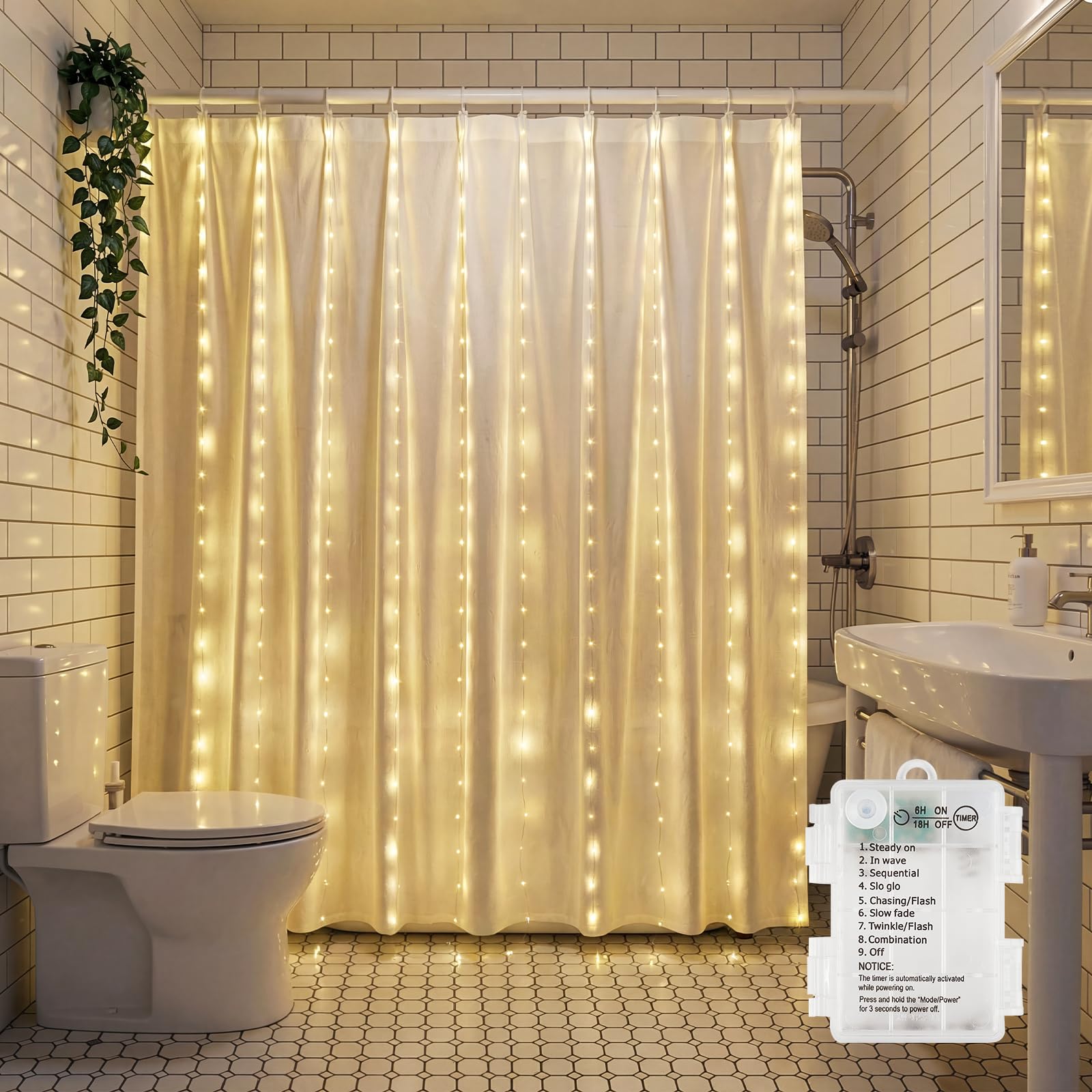 Brightown 300 LED Fairy Curtain Lights, 9.8ft x 9.8ft Warm White Curtain String Lights, USB Plug in 8 Lighting Modes Christmas Decoration, Hanging Lights with Remote for Bedroom Indoor Weddings Dorm
