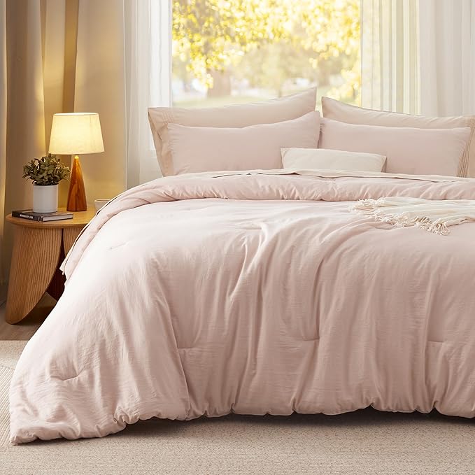 Bedsure Oversized King Comforter Set, Light Pink Prewashed Bed Comforter for All Seasons, 3 Pieces Warm Bedding Sets, 1 Lightweight Comforter (120"x98") and 2 Pillowcases (20"x36")