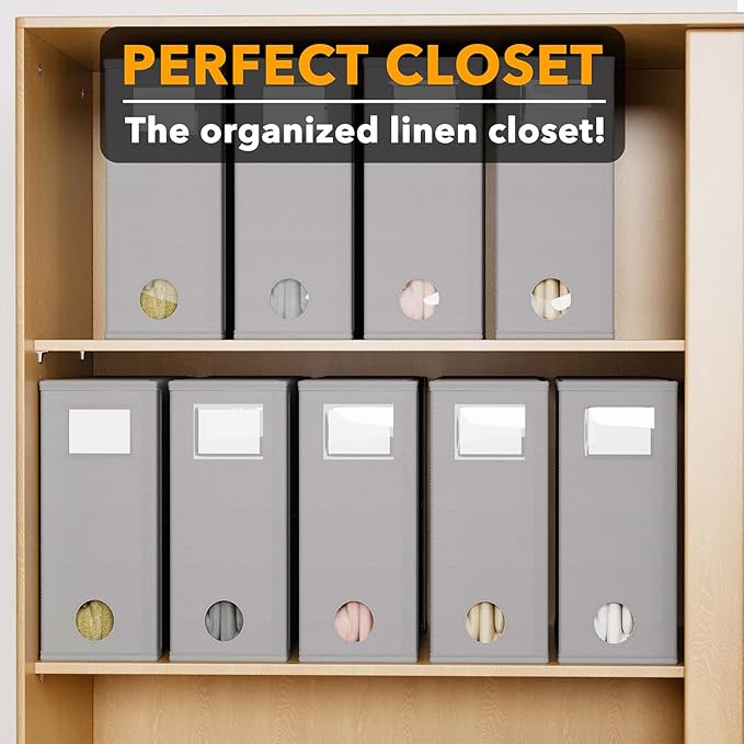 SpaceAid 9 Pack Bed Sheet Organizers and Storage, Foldable Sheet Organizer with Window for Linen Closet, Set Folder Keeper for Queen & King Size Bedding Storage (Gray)