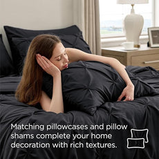 Bedsure Full Comforter Set Black - Bed in a Bag Full Size Bedding Set 7 Pieces, GentleSoft™ Pintuck Bed Set Gift for Family, Pinch Pleat All Season Comforter with Sheets, Pillowcases & Shams