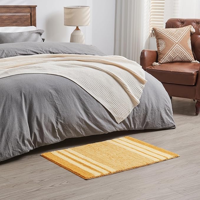 CozeCube Bath mats for Bathroom Non Slip, Fluffy Absorbent Microfiber Bath mat Washable, Aesthetic Bathroom Rugs, Cute Harvest Gold Striped Bath mat, Harvest Gold, 32" x 20"