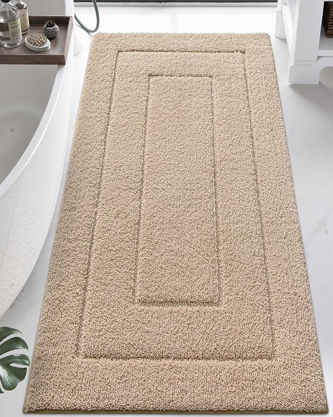 DEXI Bathroom Rug 72x24, Non Slip Washable Bath Mat Runner for Shower Floor, Extra Long Absorbent Soft Bathmat with Rubber Backing, Quick Dry Microfiber Carpet, Beige